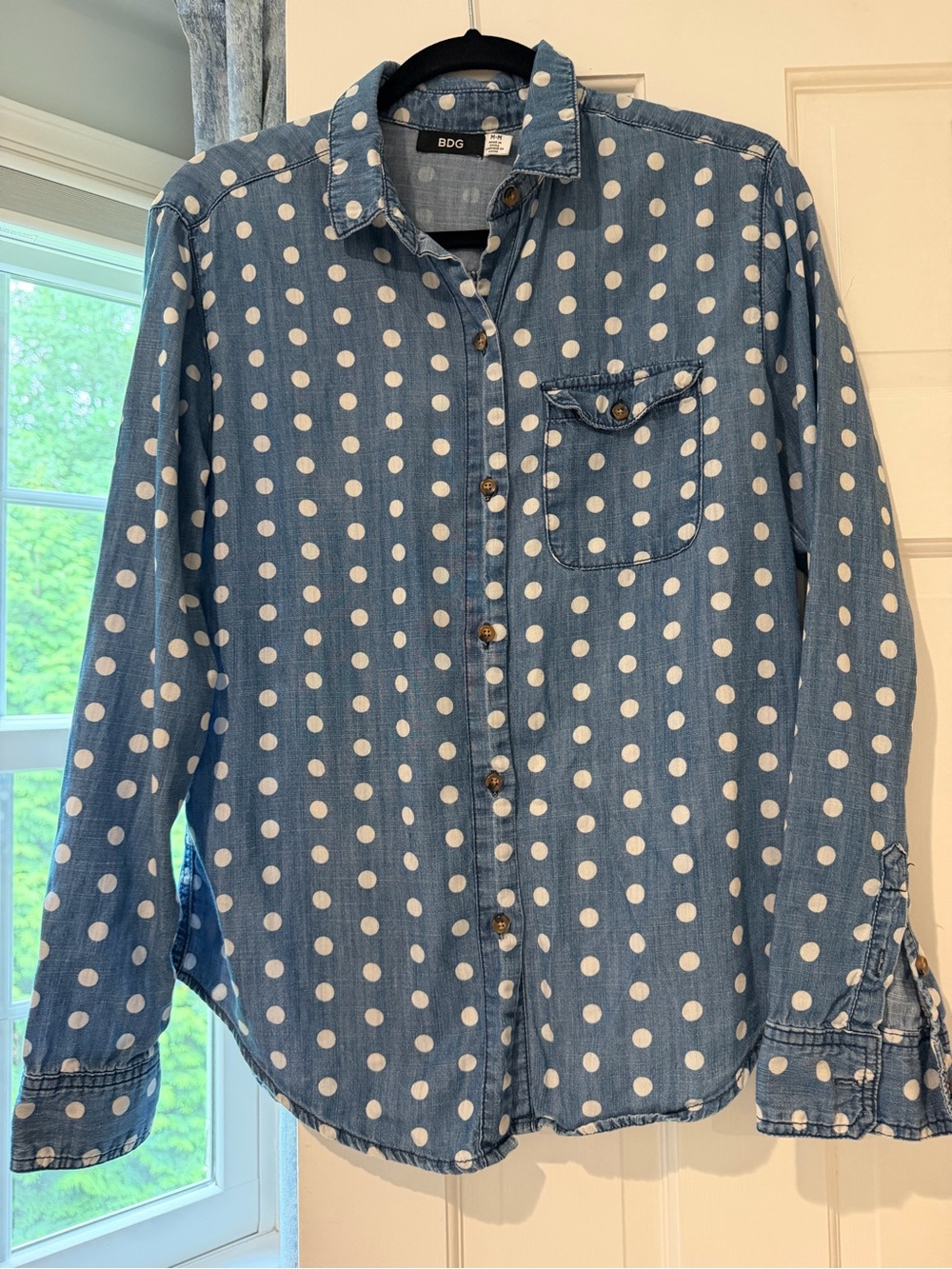 BDG Blue Denim Polka Dot Button-Down Shirt